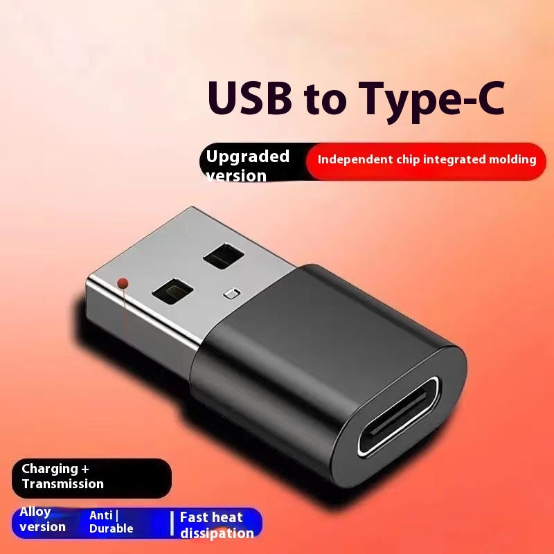Adaptateur USB mâle vers connecteur Type-C femelle, version améliorée avec puce intégrée pour charge et transfert de données.