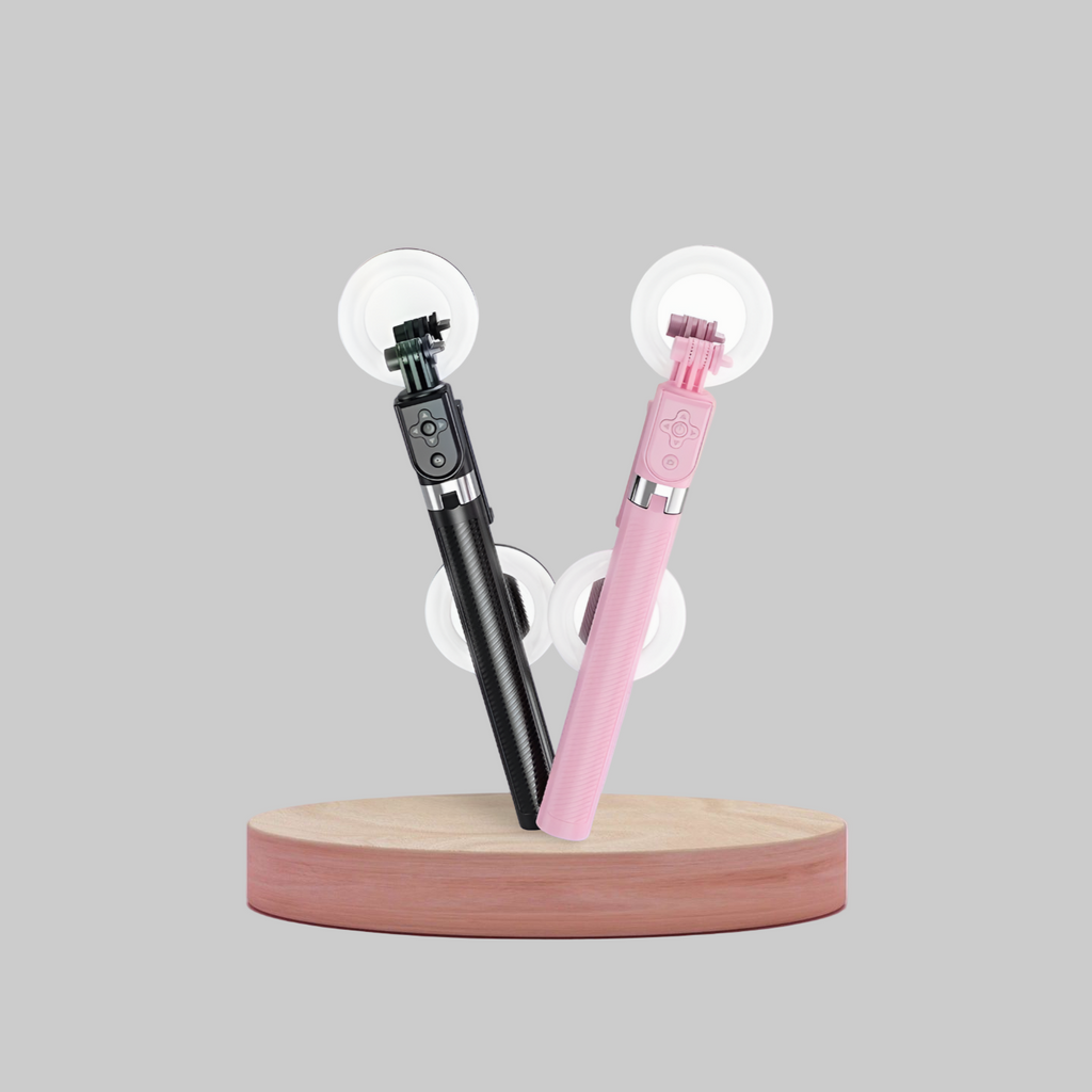 Trépied / Perche à Selfie Rose Télescopique avec Double Anneau Lumineux | Real Studio