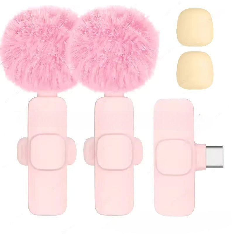 Deux micros Bluetooth avec bonnettes anti-bruit et connecteur pour smartphone.